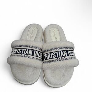 Dior White and Black Shearling Sandals